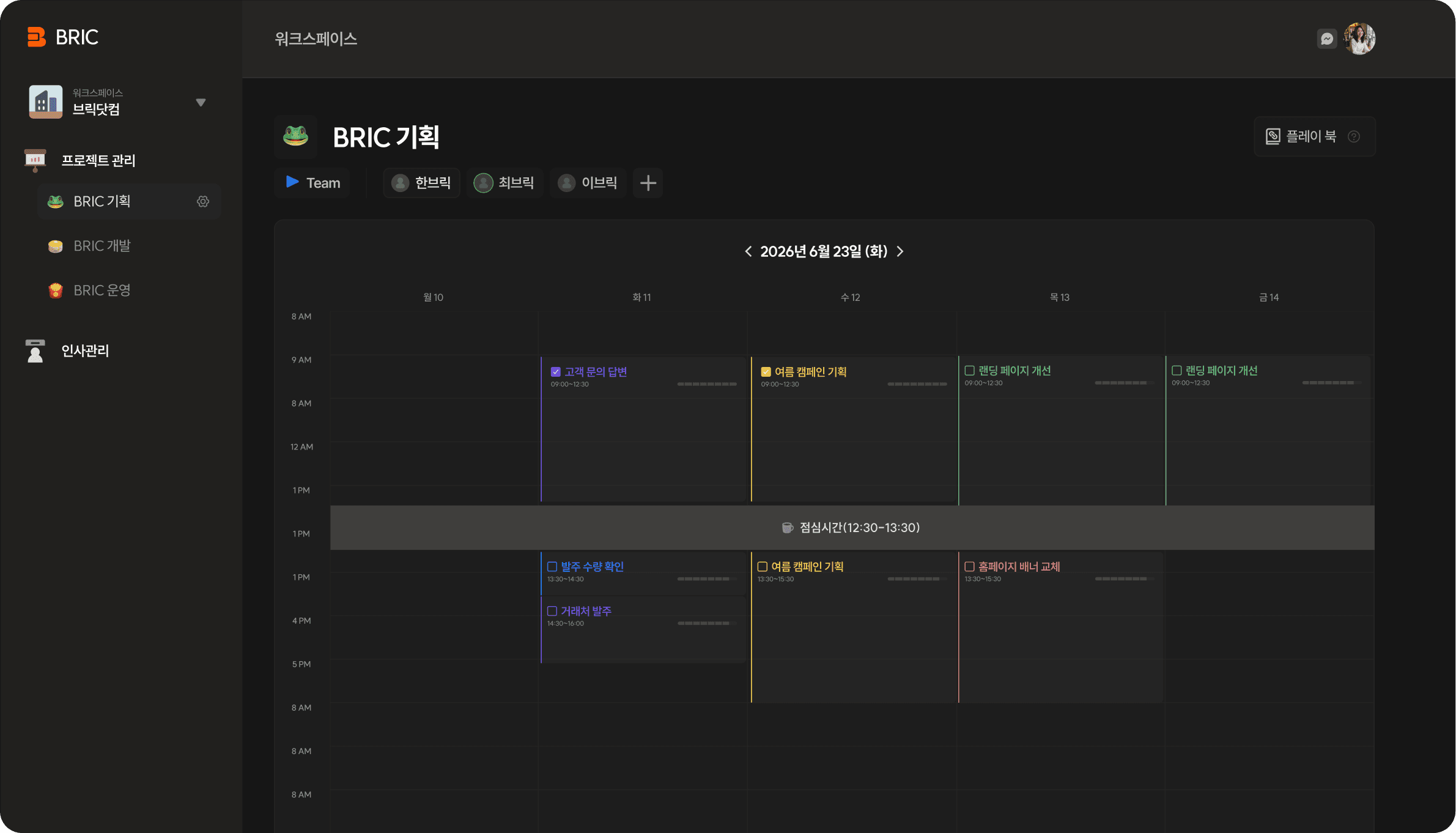 BRIC(브릭) 팀 업무관리·성과 설계 시스템 화면